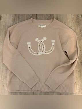 Lucky Brand Beige Knit Studded Horseshoe Sweater Womens Sz Small